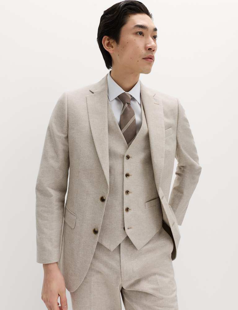 3 Piece Tailored Fit Cotton Linen Striped Suit 1 of 6