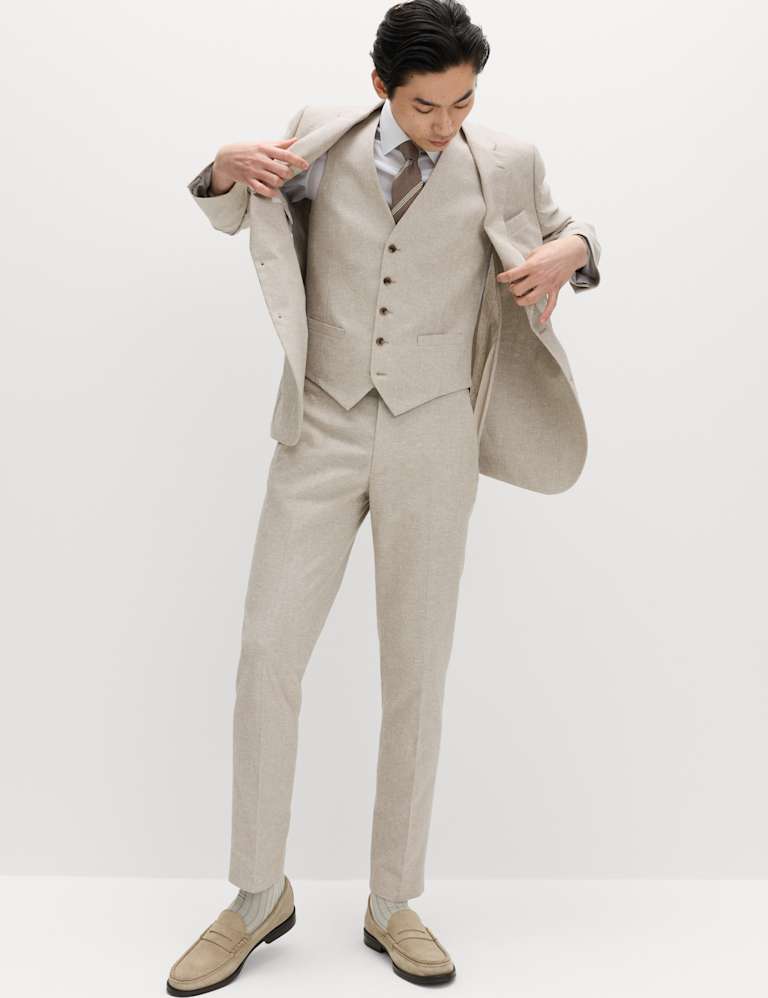 3 Piece Tailored Fit Cotton Linen Striped Suit 2 of 6
