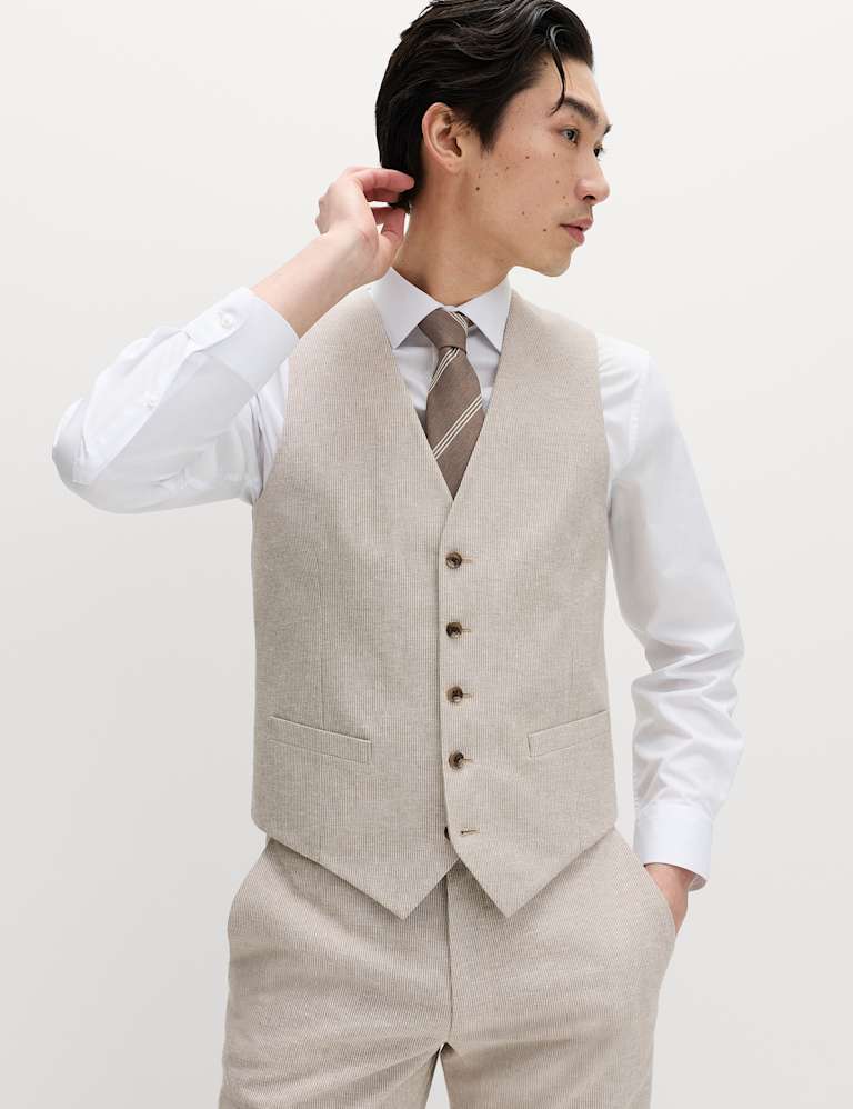 3 Piece Tailored Fit Cotton Linen Striped Suit 3 of 6