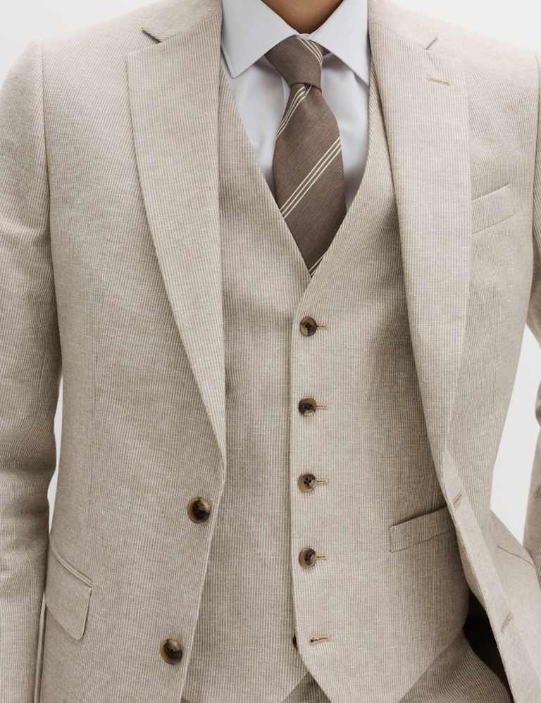 3 Piece Tailored Fit Cotton Linen Striped Suit 6 of 6