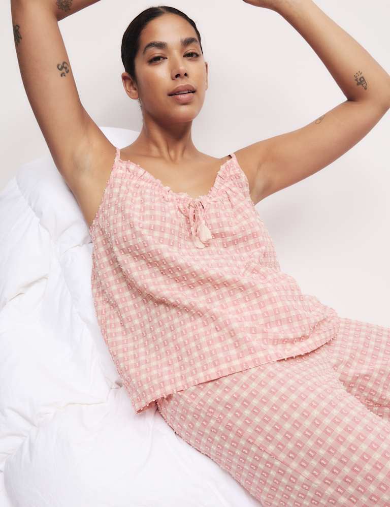 Pure Cotton Gingham Cami Pyjama Top Set 1 of 5