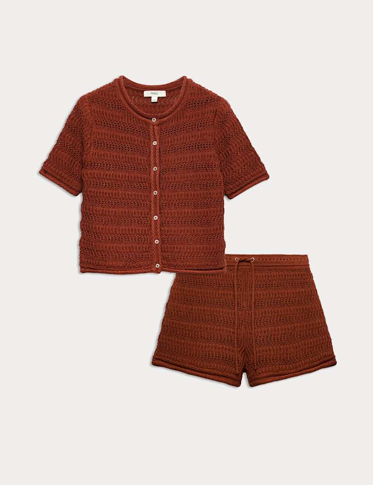 Cotton Blend Cardigan & Shorts Set 2 of 6
