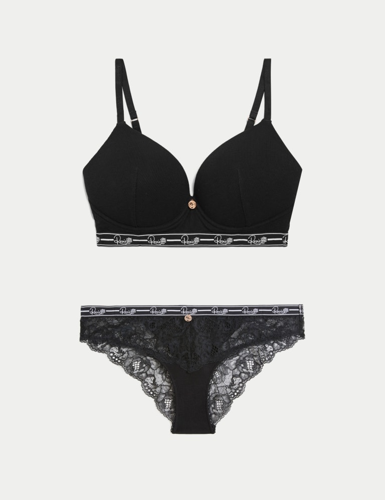 Ribbed Lounge Non-Wired Plunge Bra Set A-E 2 of 6