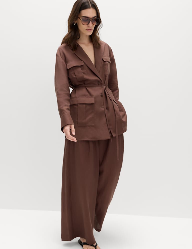 Utility Linen Blazer & palazzo Tro Set 1 of 6