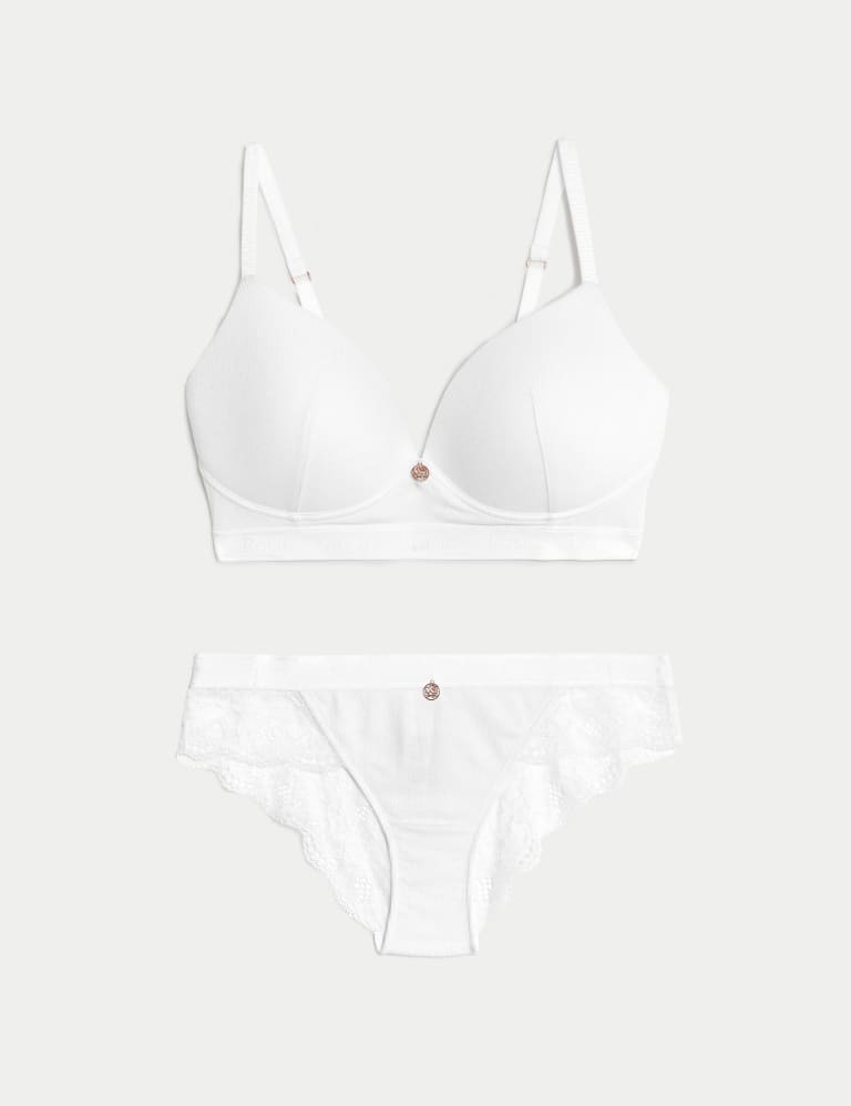 Ribbed Non Wired Plunge Lounge Bra Set M S IE