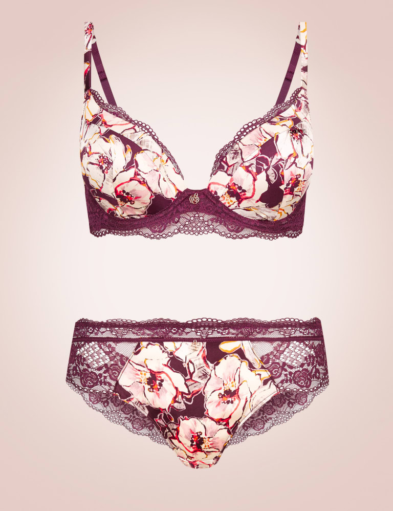Silk & Lace Floral Print Set with Padded Plunge A-E 2 of 6