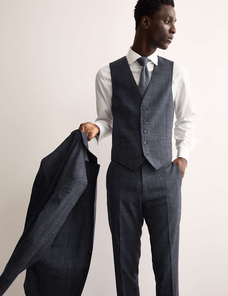 3 Piece Italian Wool Rich Silk Linen Check Suit 5 of 6