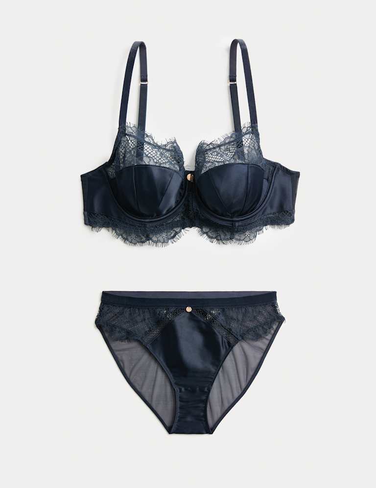 Saffron Satin & Lace Wired Balcony Bra Set A-E 2 of 2