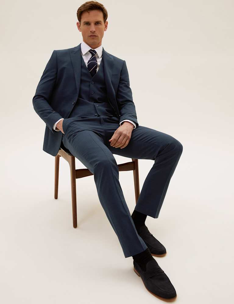 The Ultimate Navy Slim Fit Wool Pinstripe 3 Piece Suit 1 of 7