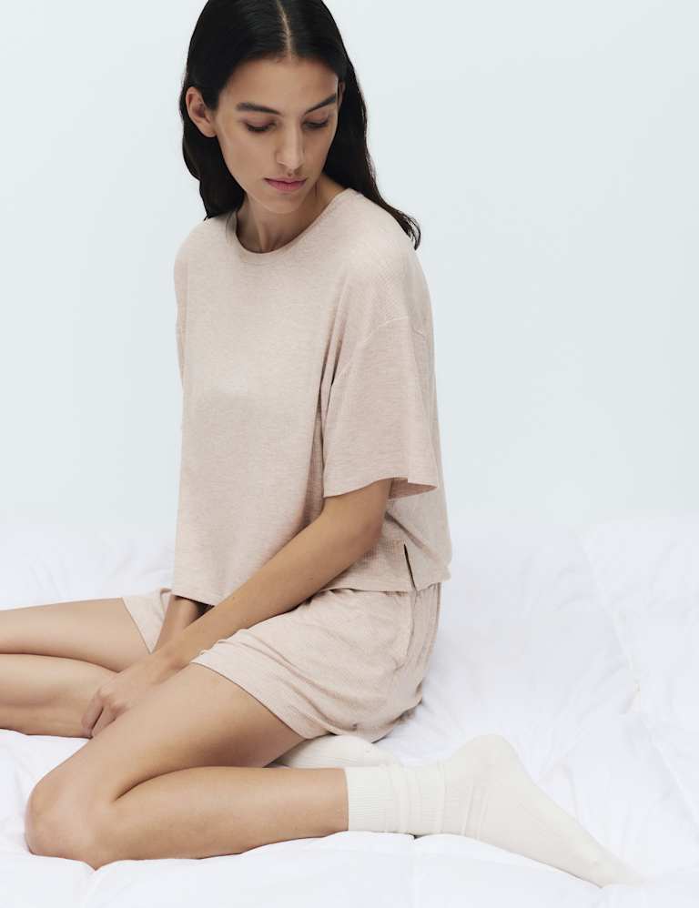 Modal Rich Ribbed Pyjama Top Set 1 of 6