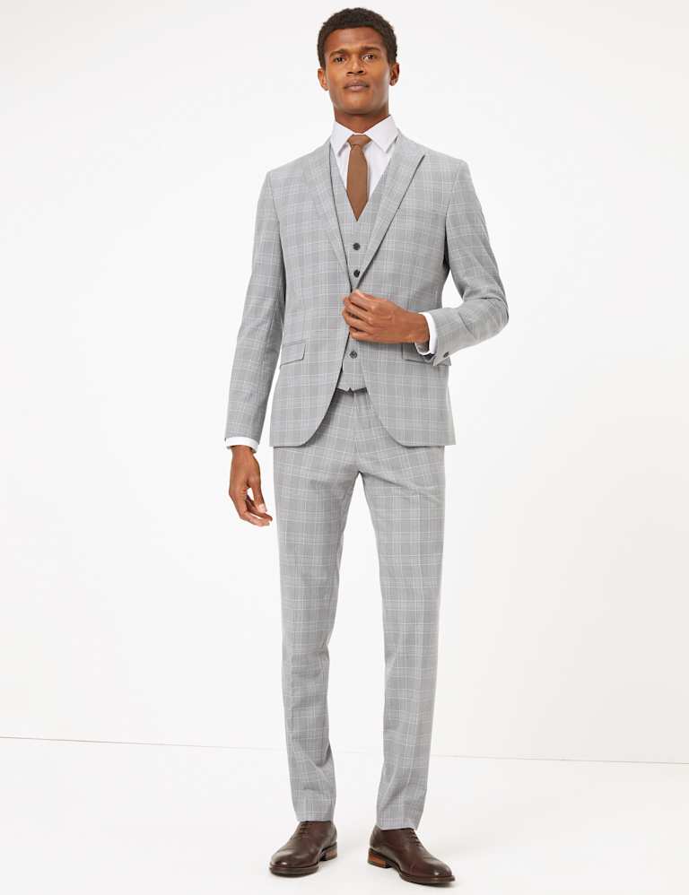 Grey Checked Skinny Fit 3 Piece Suit 1 of 7