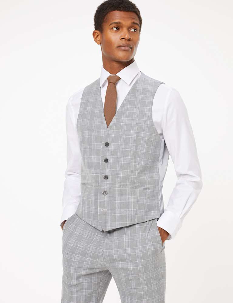 Grey Checked Skinny Fit 3 Piece Suit 2 of 7