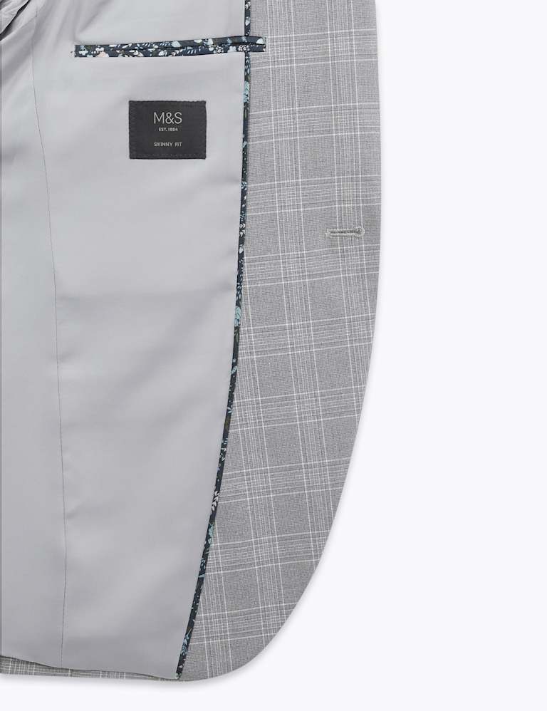Grey Checked Skinny Fit 3 Piece Suit 7 of 7