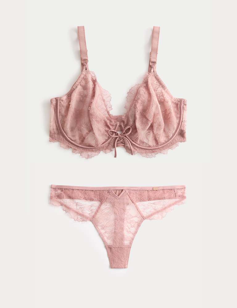 Forget Me Not Lace Wired Plunge Bra Set F+ 2 of 6