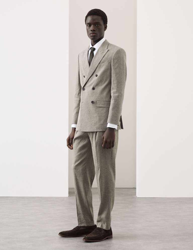 2 Piece Tailored Fit Italian Performance Linen Blend Pinstripe Suit 4 of 6