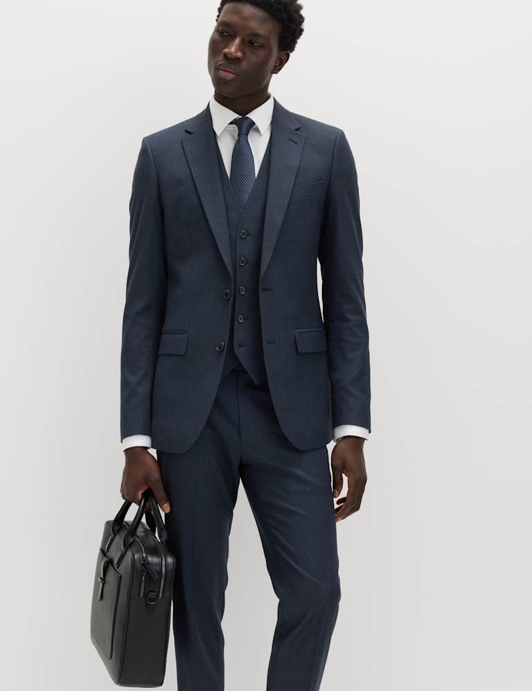 3 Piece Skinny Fit Grid Check Stretch Suit 1 of 6