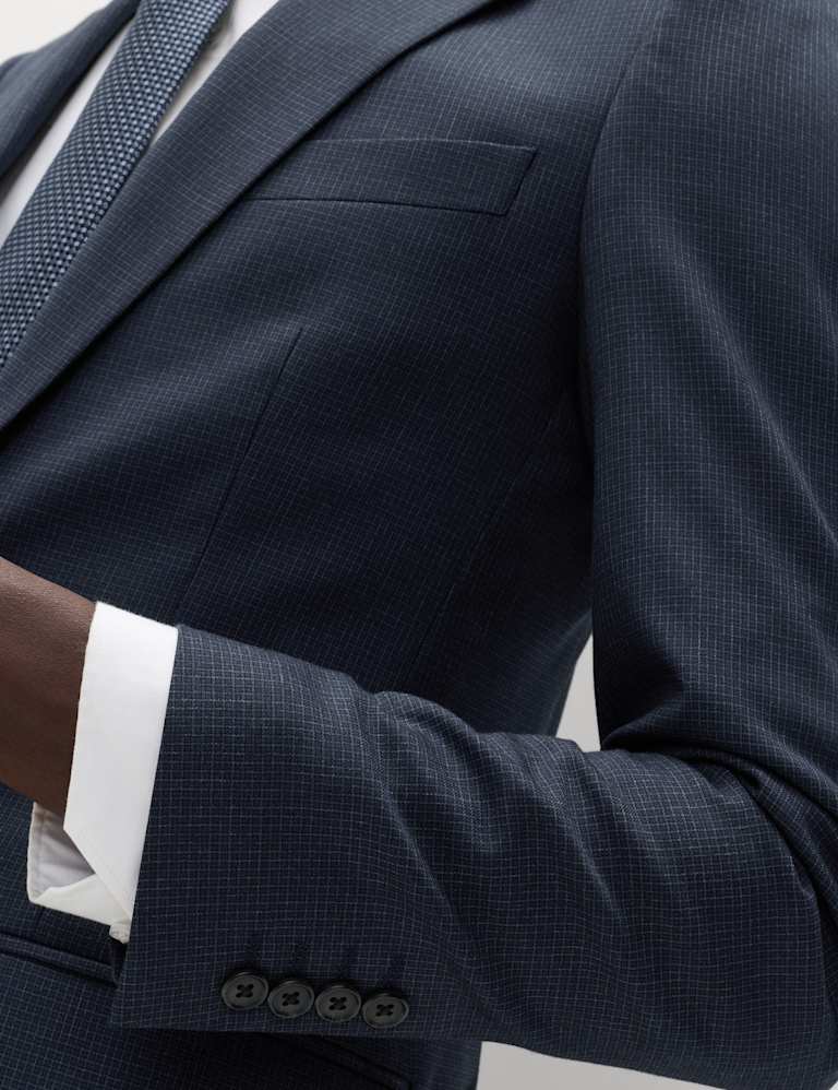 3 Piece Skinny Fit Grid Check Stretch Suit 6 of 6