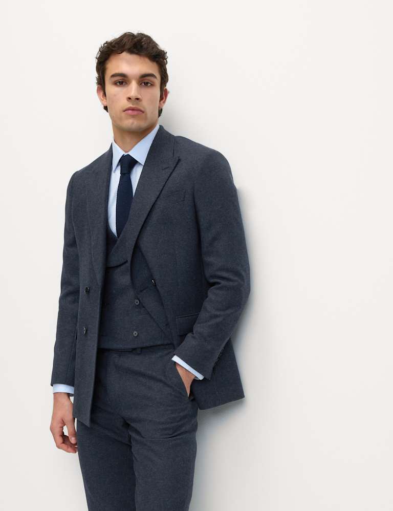 3 Piece Tailored Fit Wool Rich Tweed Double Breasted Suit 1 of 6