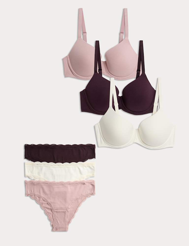 3pk Wired Full Cup T-Shirt Bras Set A-E 2 of 6