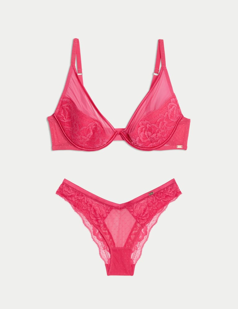 Sheer and Lace Beau Wired Plunge Bra Set A-E 2 of 6