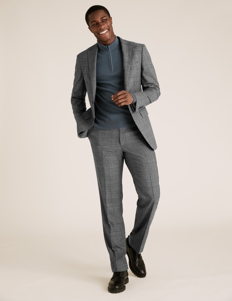 Charcoal Regular Fit Wool Checked Suit 1 of 8