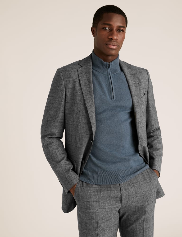 Charcoal Regular Fit Wool Checked Suit 2 of 8