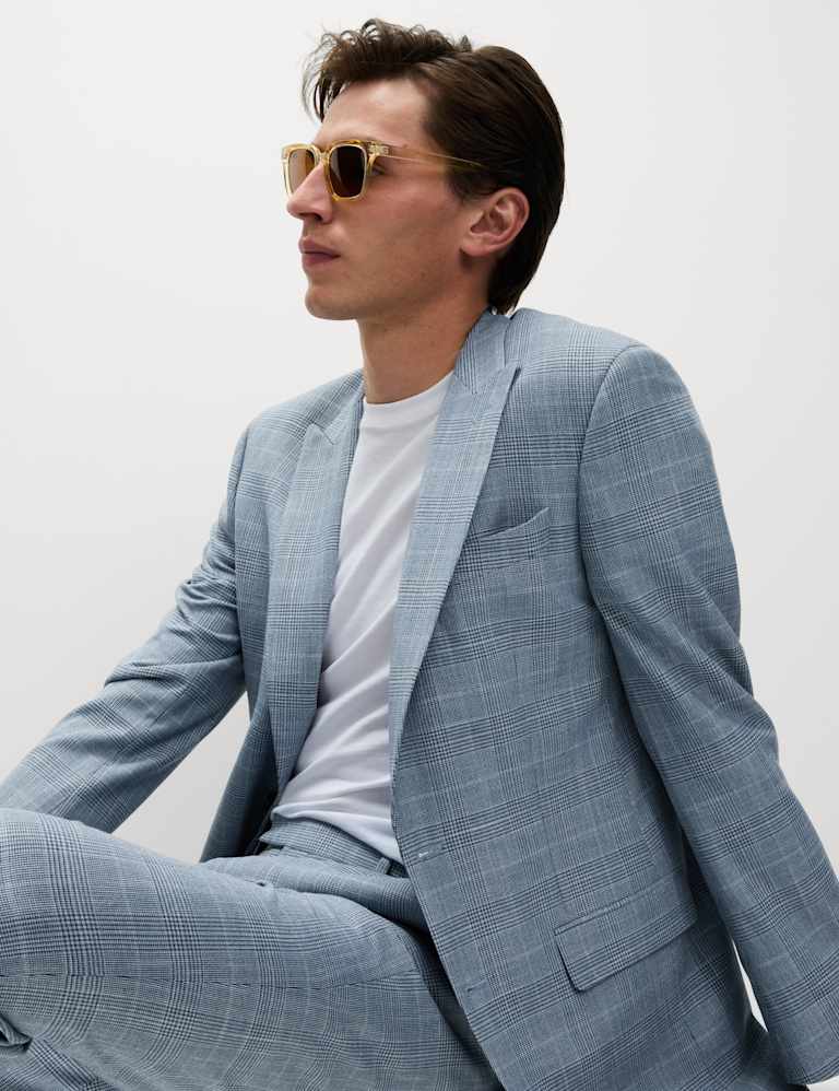 2 Piece Regular Fit Linen Look Check Suit 1 of 6