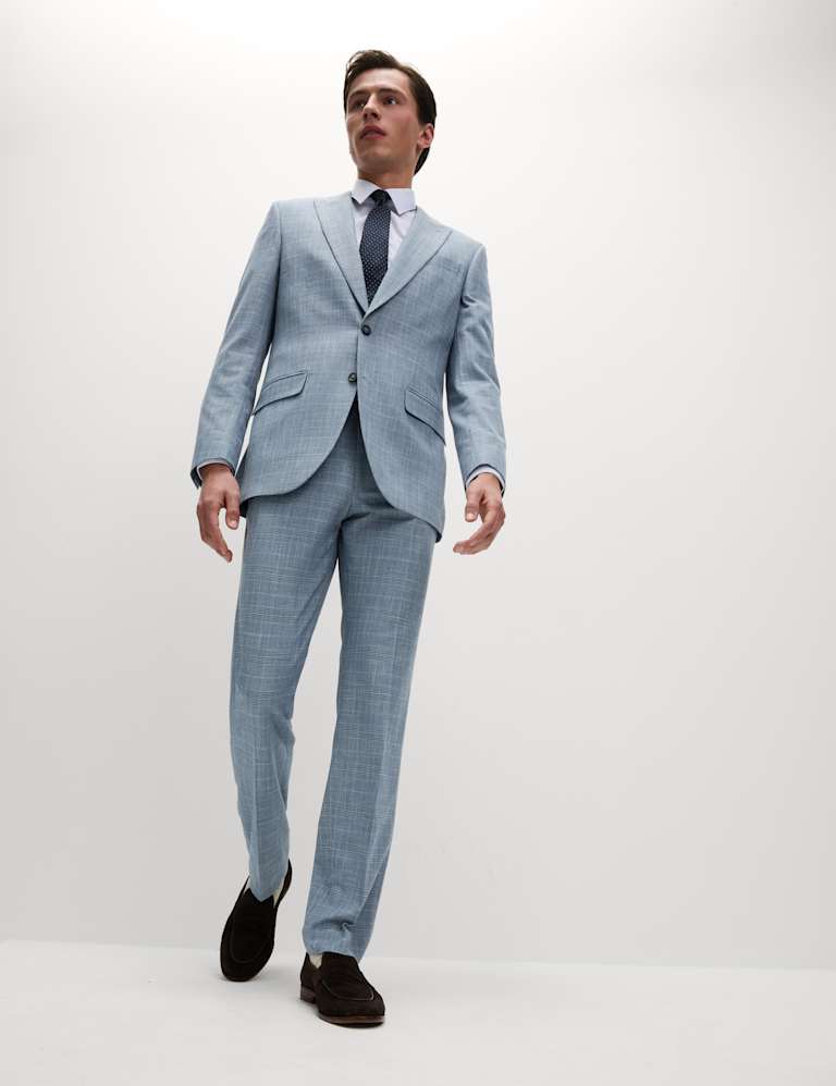 2 Piece Regular Fit Linen Look Check Suit 3 of 6