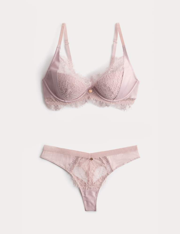 Saffron Satin & Lace Wired Plunge Bra Set A-E 2 of 6