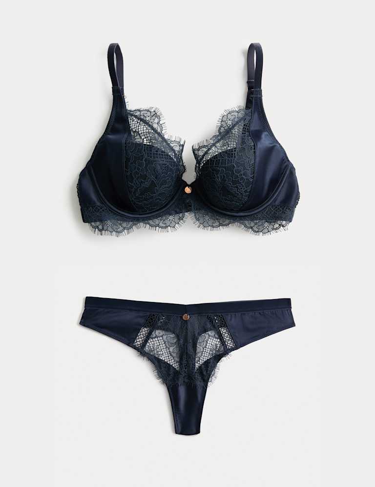 Saffron Satin & Lace Wired Plunge Bra Set A-E 2 of 6