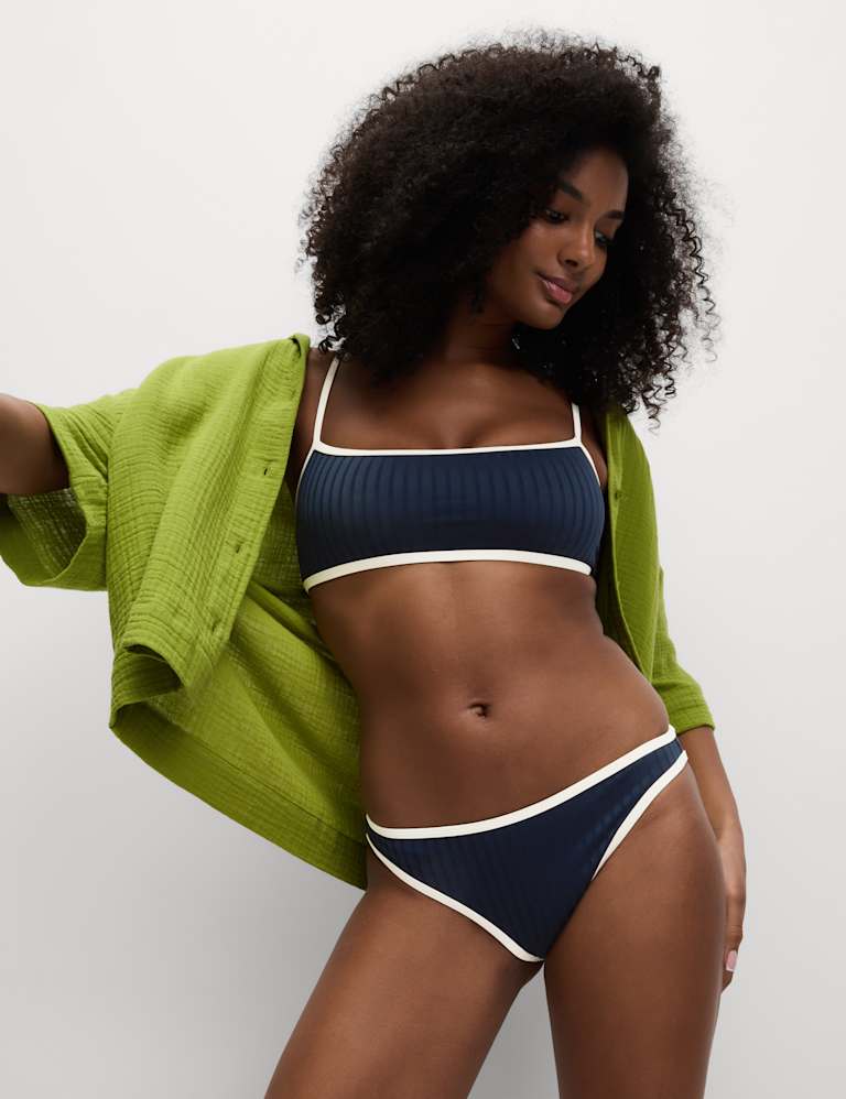 Ribbed Contrast Tipping Scoop Neck Bikini Set 1 of 6