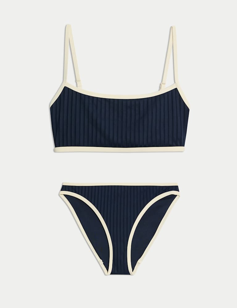 Ribbed Contrast Tipping Scoop Neck Bikini Set 2 of 6