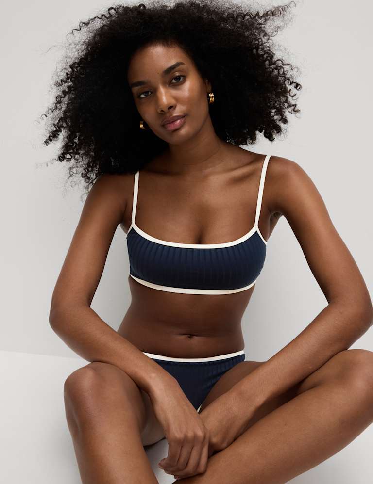 Ribbed Contrast Tipping Scoop Neck Bikini Set 3 of 6