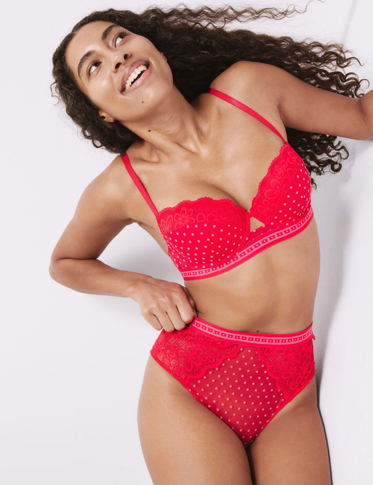 Alma Flock & Lace Wired Balcony Bra Set A-E 1 of 6