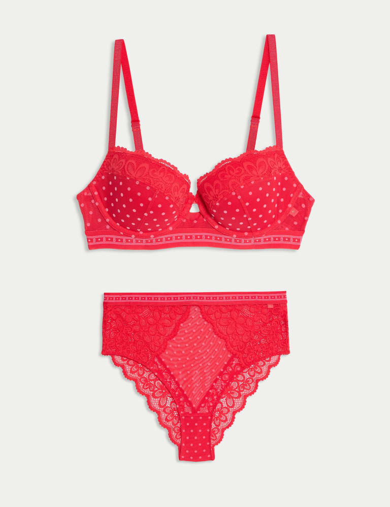 Alma Flock & Lace Wired Balcony Bra Set A-E 2 of 6