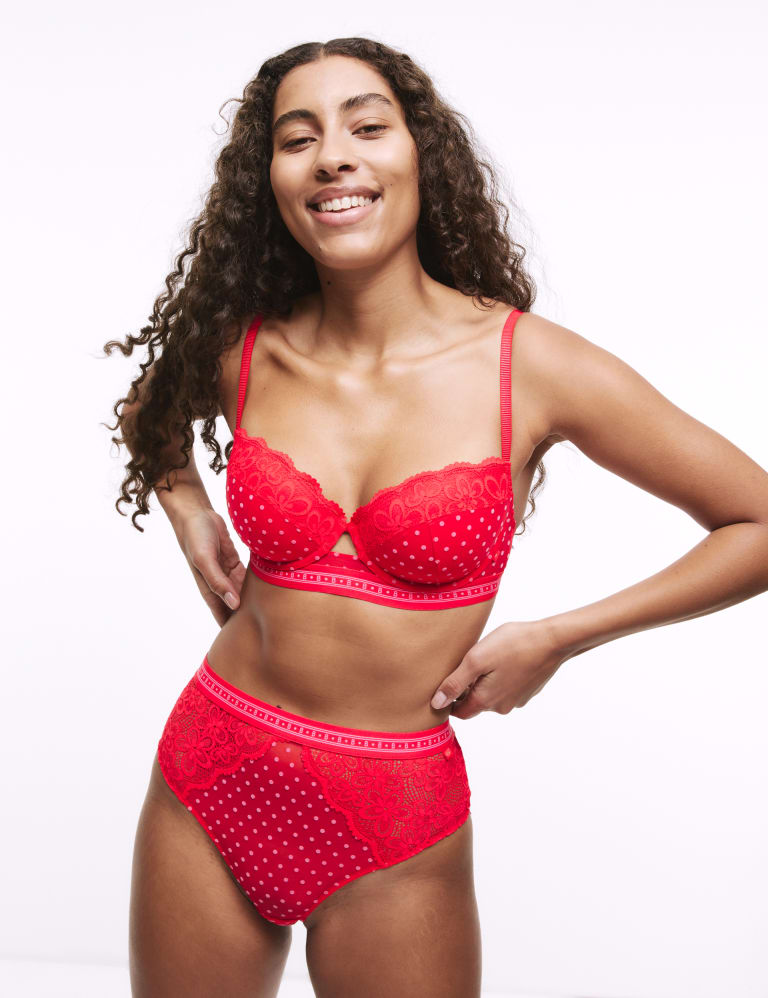 Alma Flock & Lace Wired Balcony Bra Set A-E 5 of 6