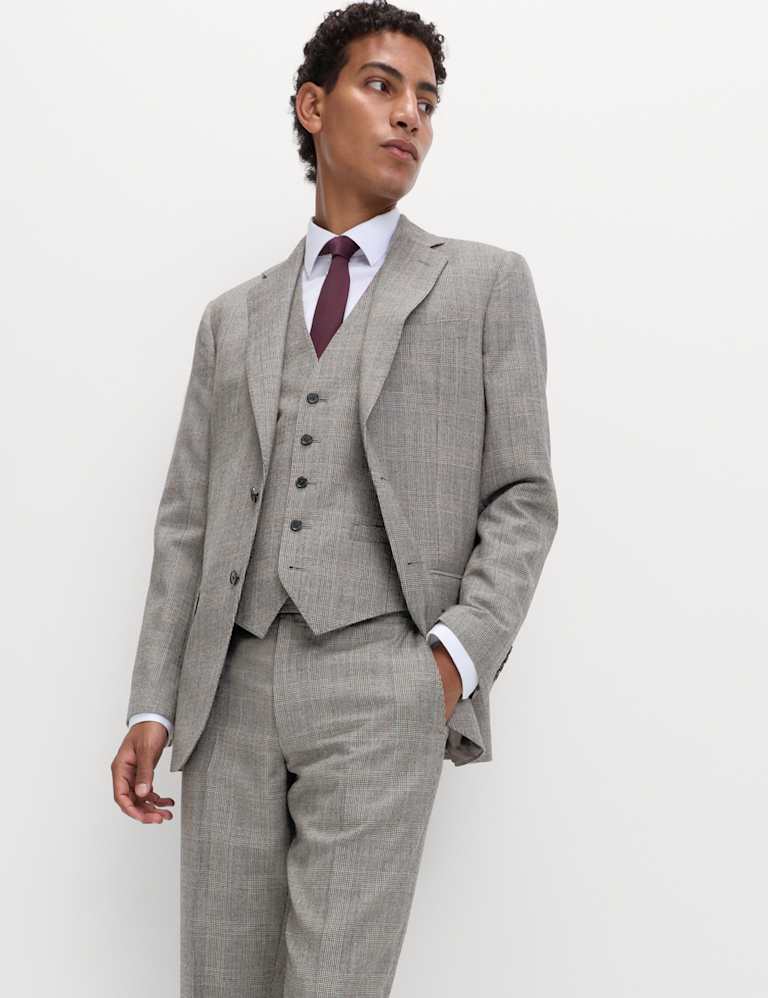 3 Piece Regular Fit Pure Wool Check Suit 1 of 6