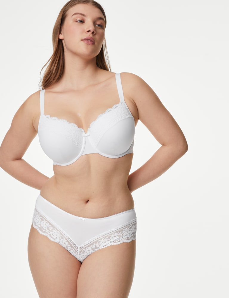 Lace Trim Wired Full Cup Bra Set F+ 1 of 6