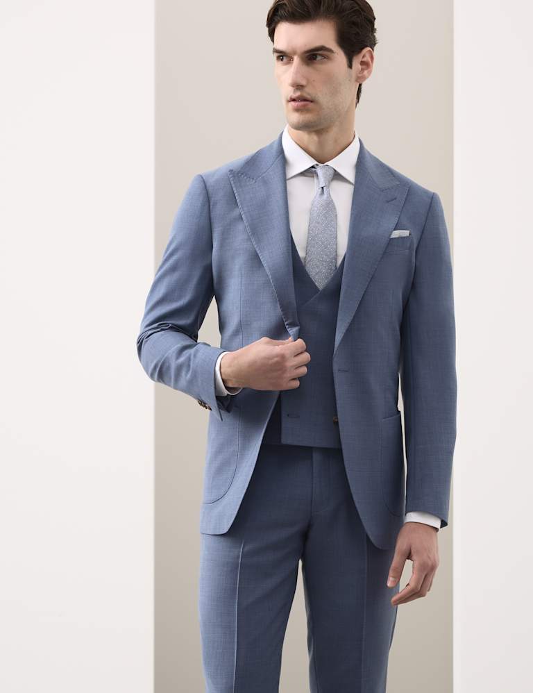 3 Piece Tailored Fit Wool Blend Hopsack Stretch Suit 1 of 6