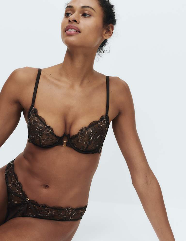 Mia Leopard Embroidery Wired Balcony Bra Set A-E 1 of 6
