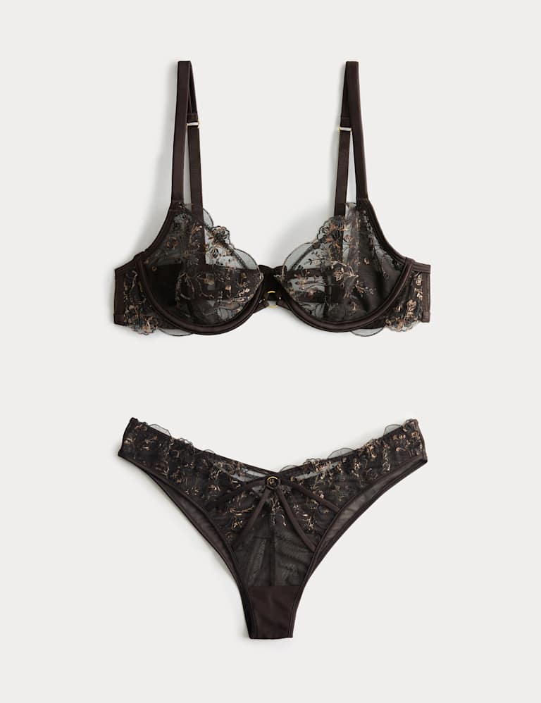 Mia Leopard Embroidery Wired Balcony Bra Set A-E 2 of 6