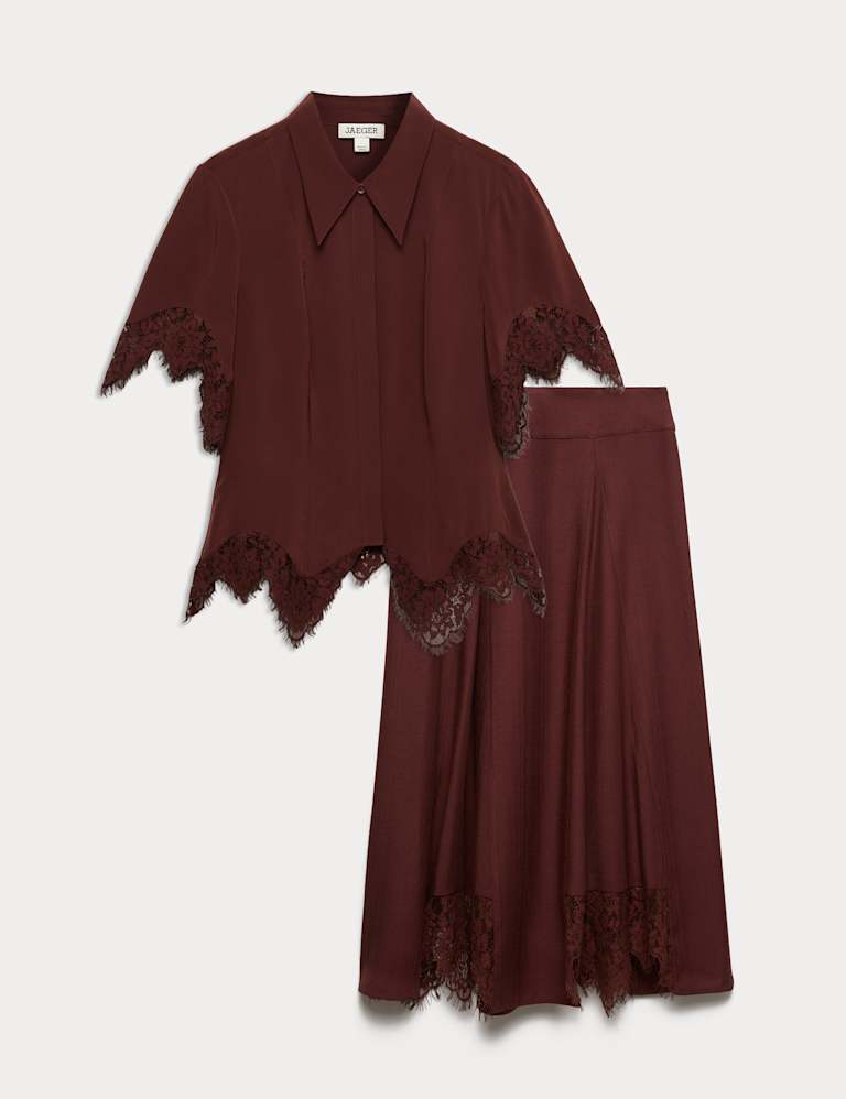 Pure Silk Lace Insert Shirt & Skirt Set 2 of 6
