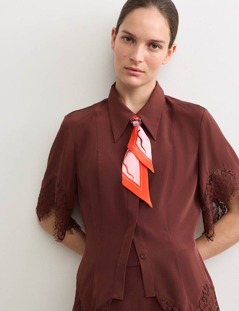 Pure Silk Lace Insert Shirt & Skirt Set 3 of 6