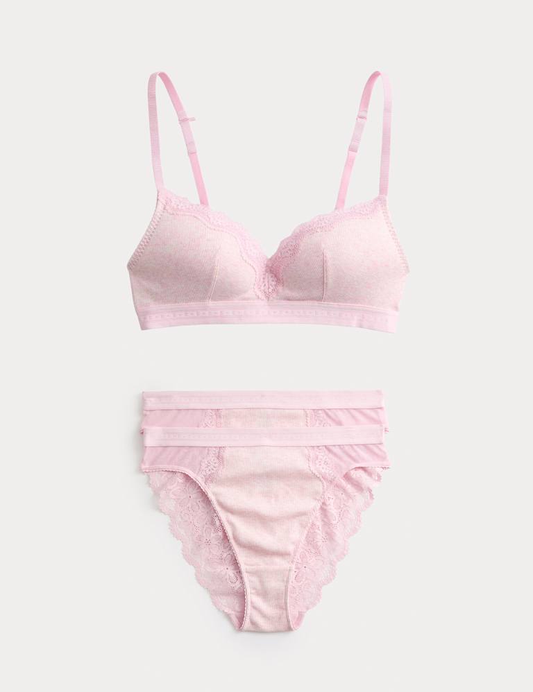 Lotta Cotton Blend Rib Non Wired Plunge Bra Set A-E 2 of 6