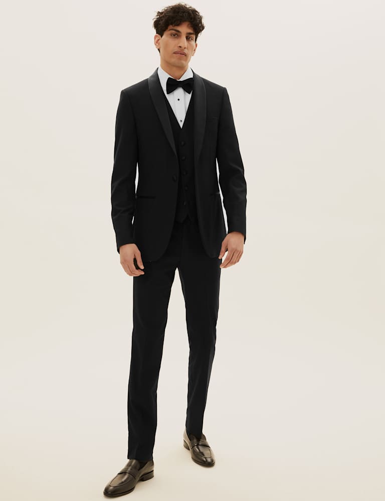 Black Slim Fit Textured 3 Piece Dinner Suit 5 of 9