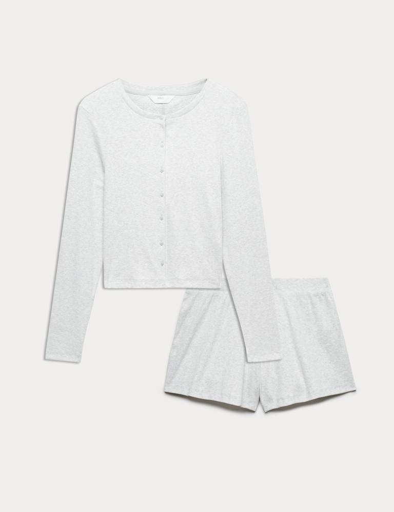 Cotton Rich Ribbed Button Down Pyjama Top & Short Set 2 of 6