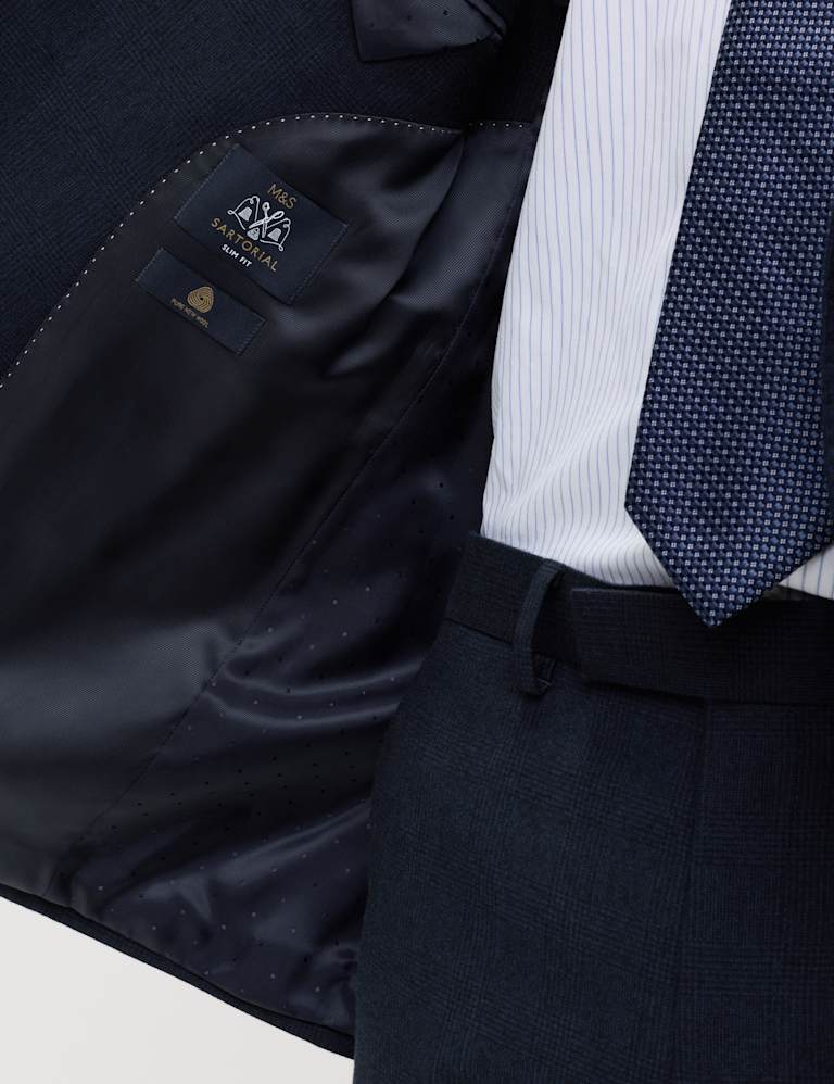 3 Piece Slim Fit Pure Wool Checked Suit 6 of 6