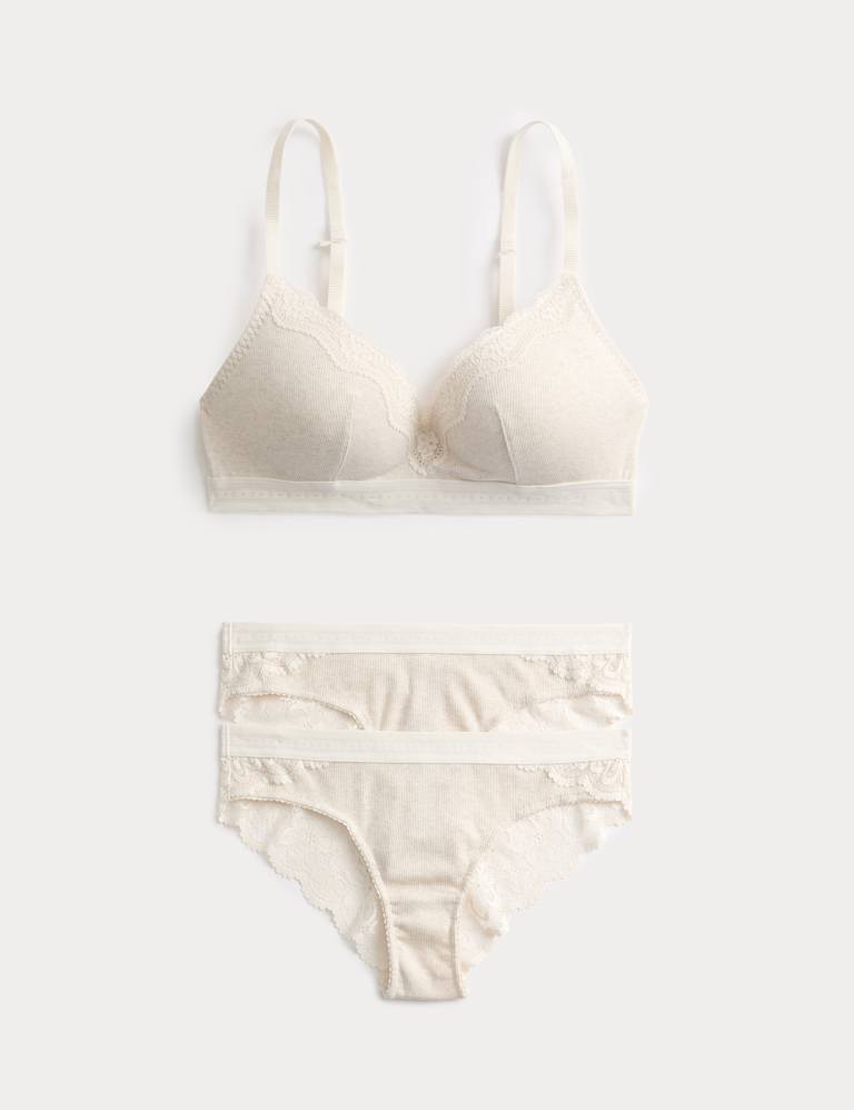 Lotta Cotton Blend Rib Non Wired Plunge Bra Set A-E 2 of 6