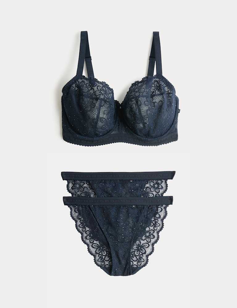 Cleo Sequin Lace Wired Balcony Bra Set (F-H 2 of 6
