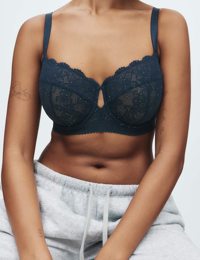 Cleo Sequin Lace Wired Balcony Bra Set (F-H 3 of 6